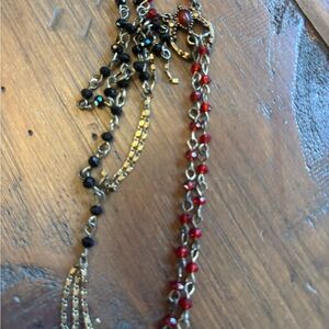 Free people red and black beaded lariat necklace